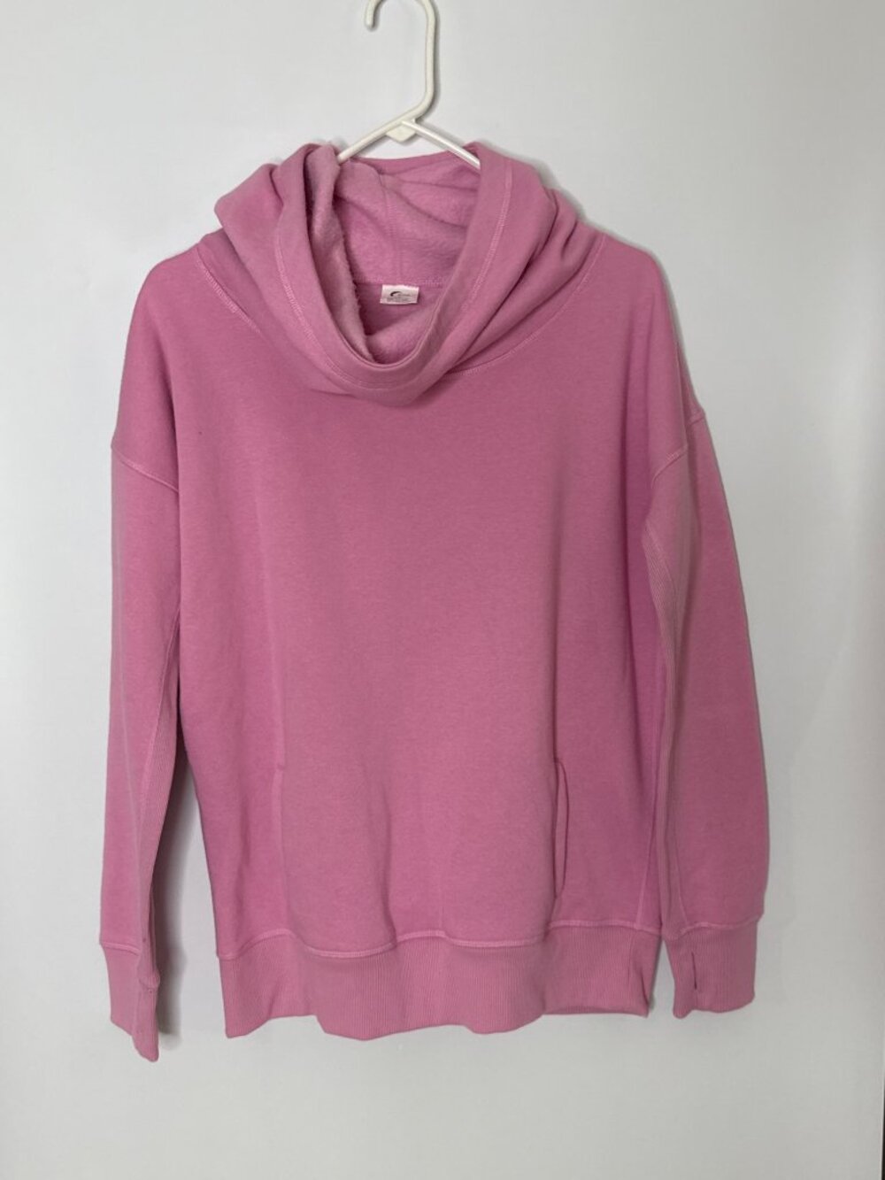 Zyia Active Oh So Soft Hoodie Sweatshirt Tunic Pink Cowl Neck Pockets Small